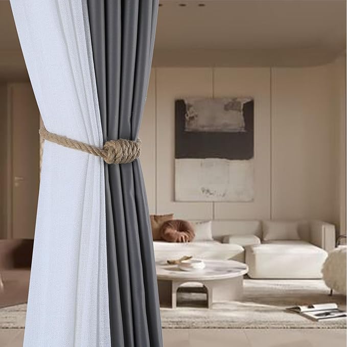 Fenghuangwu 2Pack Magnetic Curtain Tiebacks – Bohemian Style Handmade Woven Tie-Backs for Drapes,Elegant Exquisite Knot Holdbacks,Outdoor Boho & Modern Home Decor（Gold