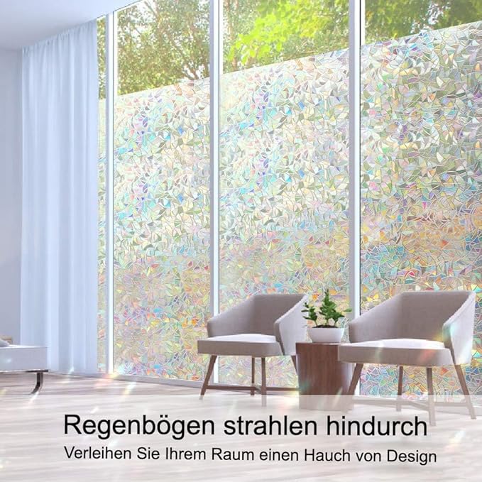 Volcanics Privacy Film Static Clings Vinyl 3D Decals Stickers Rainbow Film for Glass Door Heat Control Anti UV 35.4 x 78.7 Inches