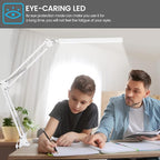 LED Desk Lamp for Home Office, Clamp-On with 3 Light Modes | 14W Adjustable Brightness 5000K Eye-Caring Lighting for Study/Bedroom/Computer Desk (White)