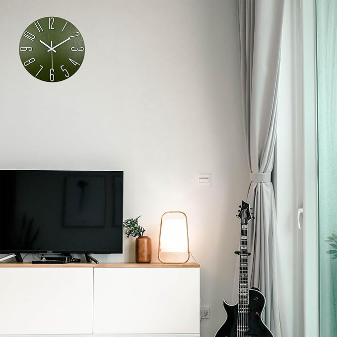 Wall Clock, Silent Clock, Wall Clocks Battery Operated， 12 inch Modern Wall Clock, Suitable for Offices, Living Rooms, Kitchens, Homes, Schools (Green)
