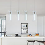 Kitchen Lighting Pendant Fixtures 4-Light LED Pendant Ceiling Fixture Brushed Nickel Bubble Cylinder Pendant Light with Adjustable Length for Kitchen Island Dinning Room Bedroom