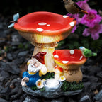 TIJNN Solar Gnome Statue with LED Lights, Bird Water Feeder Garden Decor for Patio, Lawn, or Home, Mushroom Figurine Outdoor Decoration Garden Gifts