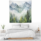 HZOHNAGO Mountain Tapestry Misty Green Forest Mountain Pattern Printed Wall Tapestry Wall Hanging for Bedroom Living Room Dorm 60" W x 60" H