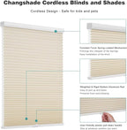 Changshade Cordless Cellular Shades, Light Filtering Honeycomb Shades for Windows, Pull Down Pleated Blinds, Easy to Install for Indoor Windows and French Doors,35" W x 72" H, Grey