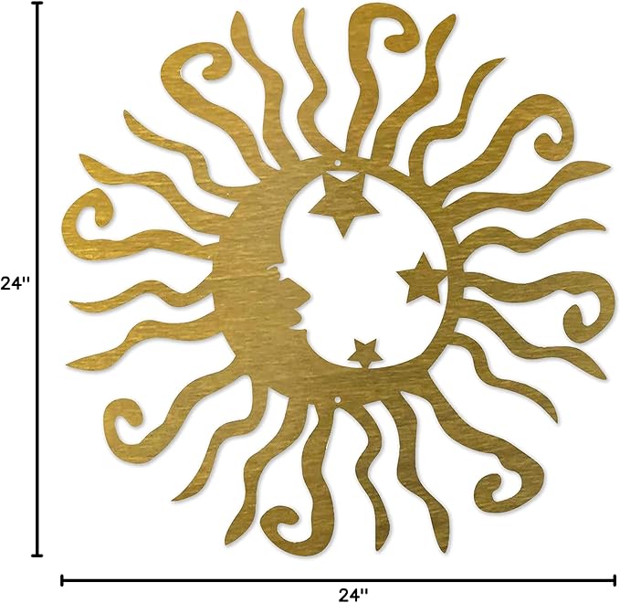 Riverside Designs Wacky Solar Moon Metal Wall Art Steel Outdoor Decor | Heavy-Duty and Waterproof | Made in USA (Gold, 24L x 24W)