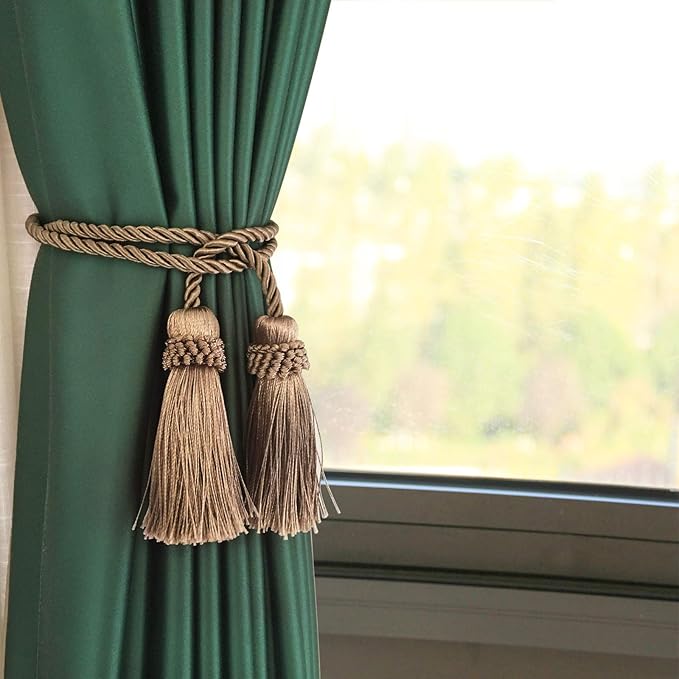 Fenghuangwu Curtain Tiebacks Handmade Decorative Curtain Holdbacks Rope with Tassel (flaxen, 4P)