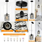 Black Pendant Lights for Kitchen Island, Industrial Farmhouse Pendant Light Fixtures with Seeded Glass Shade, Adjustable Spiral Iron Pendant Lighting for Foyer Hallway Dining Room Kitchen