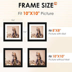 FIXSMITH 10x10 Picture Frame Set of 4, Photo Frame with HD Plexiglass, Display Pictures 8x8 with Mat or 10x10 Without Mat, Black Picture Frames Collage Wall Decor, Gallary Wall Frame