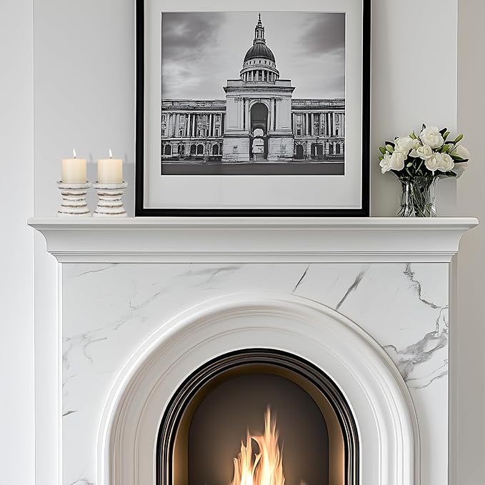 Candle Holder for Pillar Candle Set of 2, Farmhouse Wood Candle Holder, Rustic Wooden Candle Stand, Vintage Small Wooden Candlestick Holders for Living Room, Table Centerpiece, Rustic White