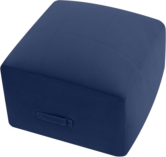 MeMoreCool Square Stuffed Pouf Ottoman Foot Rest, Floor Pouf Foot Stool with Foam Chunk Filling, Soft Stuffed Ottoman Footrest for Living Room, Navy