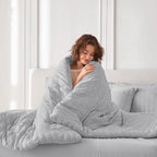 MUXHOMO 7 Pieces King Comforter Set, Seersucker Bed in a Bag King Size, All Season Luxury Bedding Set with Comforter, Flat Sheet, Fitted Sheet, Pillowcases & Shams, Light Grey