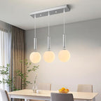 Modern Chrome Pendant Lights Kitchen Island Mid Century with Globe Pendant Light Milk White Glass Pendant Lighting for Living Room Bedroom Entryway (3 Lights)