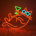Cat Martini Neon Sign for Wall Decor Bar Neon Light Red Cat with Glasses Drink Beer LED Sign Dimmiable LED Neon Light Sign for Bar Kidsroom Business Bedroom Game Room