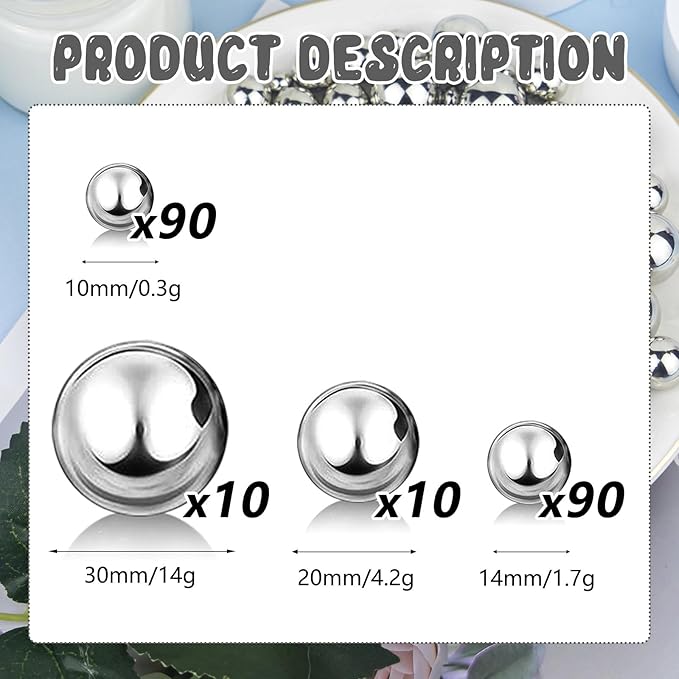 200PCS Silver Faux Pearls Beads for Centerpiece Vases, Vase Filler Faux Pearls, No Holes Filler Beads for Party Anniversary Birthday Wedding Table Decor, 10/14/20/30mm