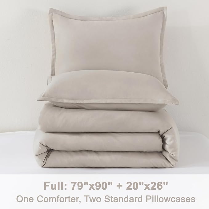 Litanika Linen Grey Comforter Set Full Size, 3 Pieces Lightweight Solid Bedding Comforter Set, All Season Fluffy Bed Set (79x90In Comforter & 2 Pillowcases)