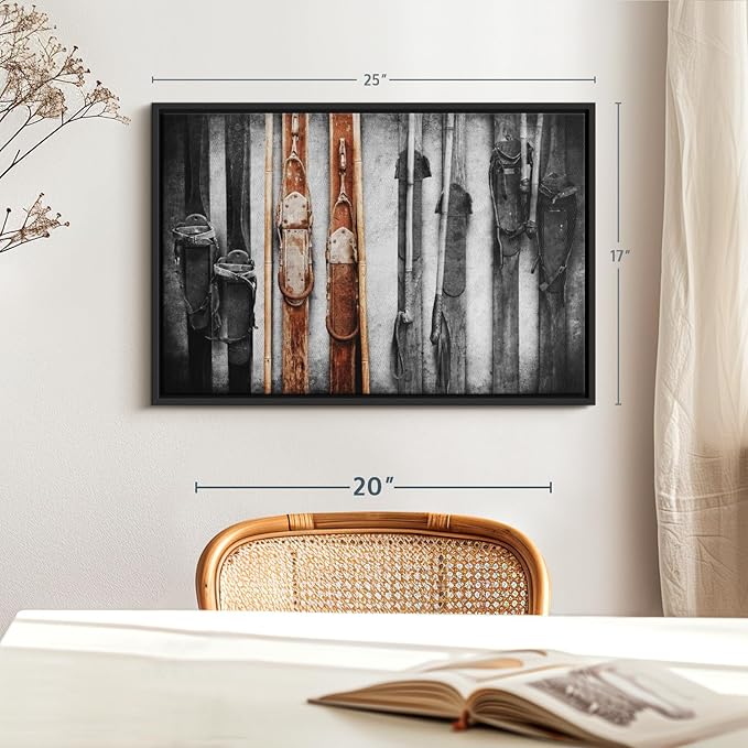 ElephantStock Ski Collection Wall Art - Horizontal Framed Canvas - 1-Piece Bathroom Wall Decor - Photography sports Canvas Print - Brown and Black Decor for Wall - 25" X 17"