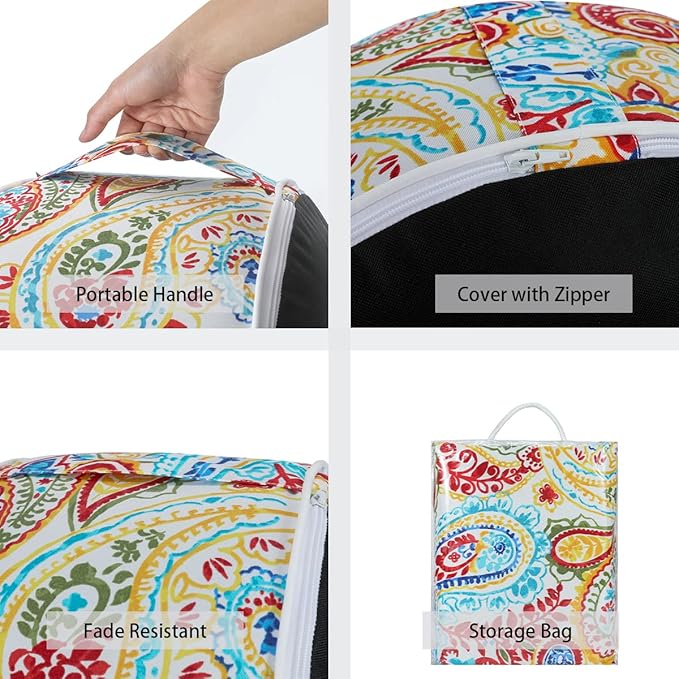 FUNHOME Inflatable Outdoor Ottoman with Air Pump,20"x9" Portable Patio Pouf,Water Resistant,Fade-Resistant,Round Blow Up Footrest Stools for Home Garden Camping Travel(Phoenix)