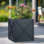 SUNNYPARK Large Metal Planter Box 17”x 17”x 18”, Square Modern Grey Metal Planter Box Heavy Duty with Drainage Holes for Outdoor Garden Patio