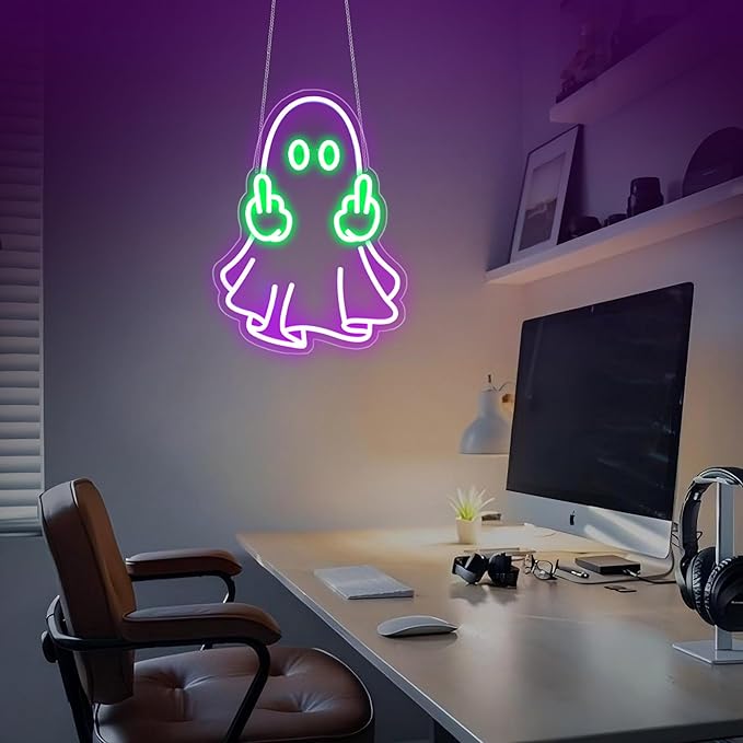 Ghost Neon Sign, Neon Signs for Wall Decor Neon Purple LED Signs Room Neon Light Up Signs Home Decor for Bedroom Club Party Bar Shop USB Operated