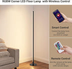 EDISHINE RGBW LED Corner Floor Lamp with Smart App & Remote Control, Dimmable Light Compatible with Alexa, Google Home, Minimalist Stick Tall Lamp for Living Room, Bedroom, (Black)
