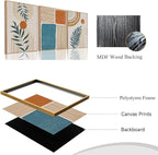Bwodke Boho Wall Art, Framed Abstract Wall Art, botanical Neutral Canvas Wall Decor, Large Mid Century Plant Pictures Set of 3, Modern Minimalist Paintings ，for Bedroom Living Room Bathroom