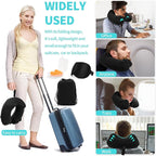 2 Pack Inflatable Travel Neck Pillow for Airplane, 360° Head Support Velvet Adult Neck Pillow for Long Flight, Removable Washable Cover, Kit with Eye Masks, Earplugs & Storage Bag, Black