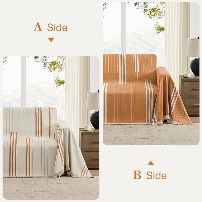 Boho Couch Cover Washable Sectional Couch Covers for Dogs Reversible Sofa Slipcover for 2 or 3 Cushion Couch Pet Friendly Furniture Protector (2# Orange, 91" x 134")