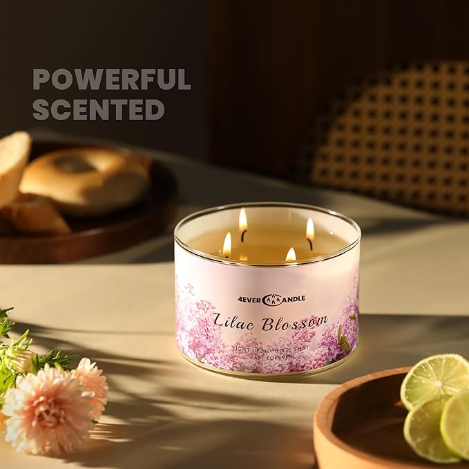 4-Wick Scented Candle - 18oz Soy Wax Blend Candle Over 50Hrs Long-Lasting Fragrance, Home Decor and Housewarming Gifts, Lilac Blossom