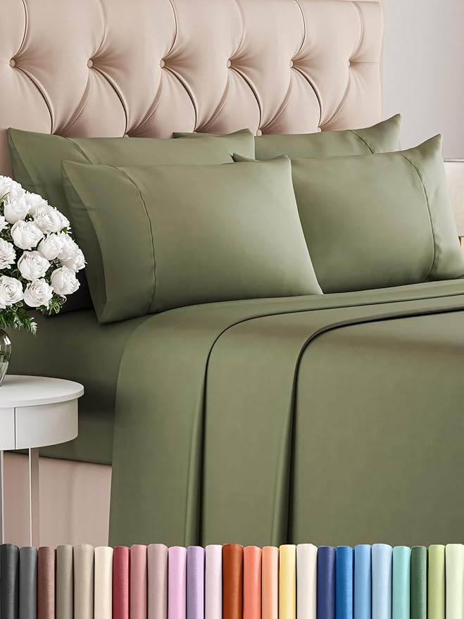 Full Sheets Set 6 Piece - Includes 4 Pillowcases - Bed Sheets Full Size - Soft Hotel Luxury Bedding - Cooling, Comfy, Cozy & Breathable - 1 Flat & 1 Fitted & 4 Pillowcases w/ Deep Pockets - Sage Green