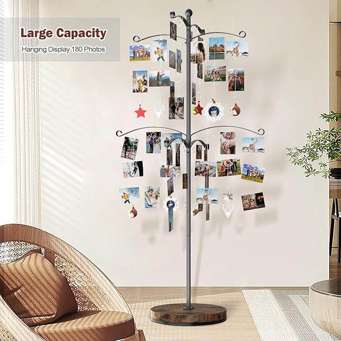 Miratino 5FT Family Tree,Party Photo Display Tree, Picture Holder Stand,90 Clips Holder for 4x6, 5x7 Picture Polaroid Frames Hanging & Card Tree Holders (Black)