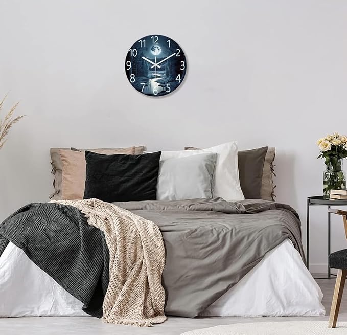 XFM Moon Forest Wall Clock 20 Inch Silent Non-Ticking Wall Clocks Battery Operated Modern Large Decorative Round Clock for Kitchen Bedroom Living Room Office