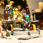 taman Christmas Village Houses - Collectible Buildings with Moving Train, Family & Snowman, Warm Light Musical Ornaments for Christmas Holiday Decorations