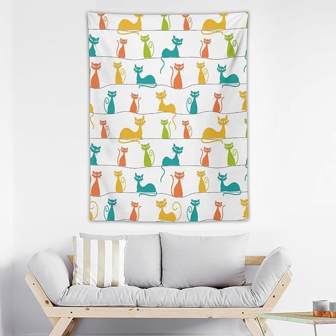 ICMOLYYENLO Boho Medieval Cat Tapestry, Abstract Atomic Starburst Geometric Aesthetic Art Wall Hanging For Bedroom Living Room Dormitory 60x80 Inches