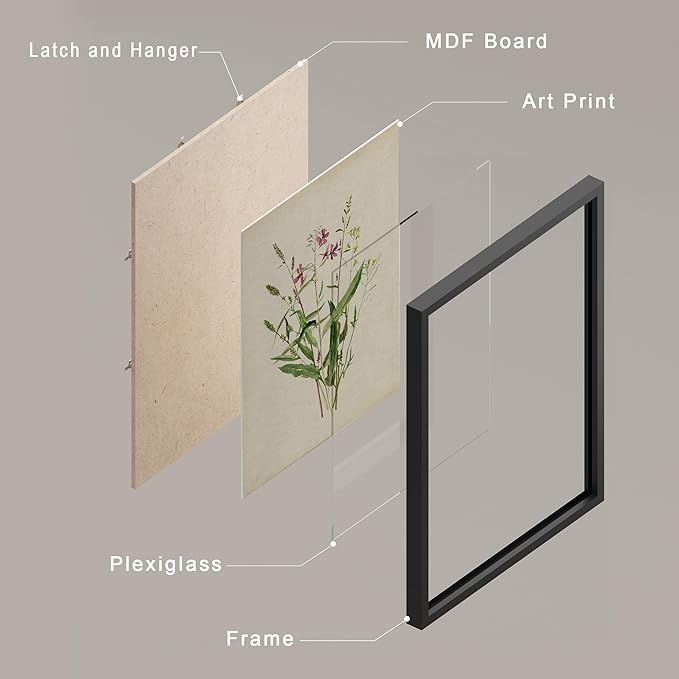 SIGNWIN Framed Watercolor Floral Botanical Wall Art, Set of 4 Vintage Wall Decor Prints, Minimalist Wall Décor for Living Room, Bedroom - 12"x16" Black