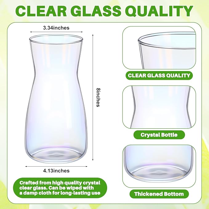 Thenshop 10 Pcs 8'' Tall Clear Flower Vase Wide Mouth Crystal Glass Boho Decorative for Centerpieces Bulk Tall Vase for Flower Bouquets Rustic Home Decor Wedding Housewarming Gift (Neon Clear)