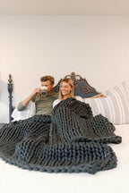 Nuzzie Chunky Knit Weighted Blanket - Breathable, Cooling, Hand Made Knit Throw Blanket for Sleep - Machine Washable, Stylish Decor Design (Charcoal, Queen | 28lbs | 80"x80")