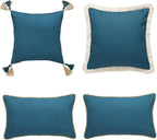 patdrea Designer Throw Pillow Covers Set of 4,French Vintage Blue Linen with Floral Collection Pattern Pillow Cover,Decorative Rectangle and Square Pillowcases Cushion for Bed Living Room Outdoor