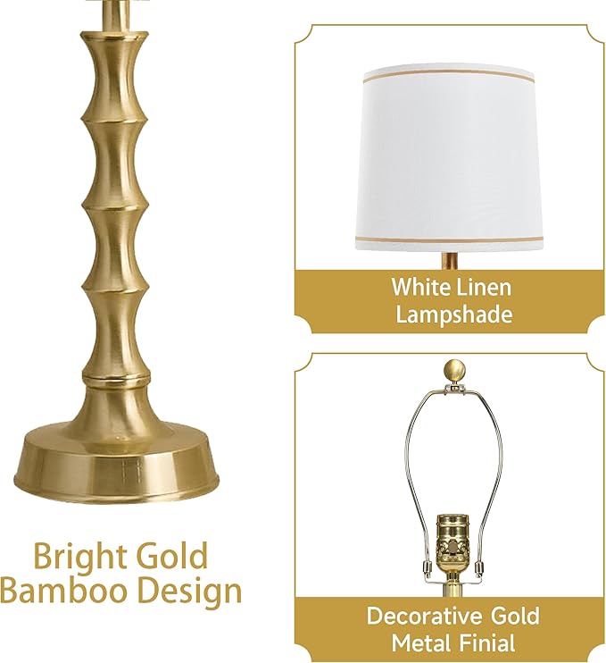 24" Small Table Lamp for Bedroom, Gold Bedside Lamps for Nightstand Set of 2, Small Gold Lamps for Living Room Set of 2, Modern Accent Lamp for End Table, Kitchen, Small Lamps for Kids Room