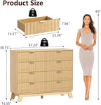 Fluted Dresser for Bedroom,8 Drawer Dresser for Closet Organizer and Storage Cabinet,Chest of Drawers with Gold Handle,TV Stand,Storage Organizer for Living Room,Hallway,Entryway,Nature Oak