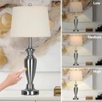 30" Tall Silver Table Lamps Set of 2 for Living Room, 3-Way Dimmable Touch Control Bedside Lamps for Bedroom Nightstand with USB A+C Ports & AC Outlet (2 LED Bulbs Included)