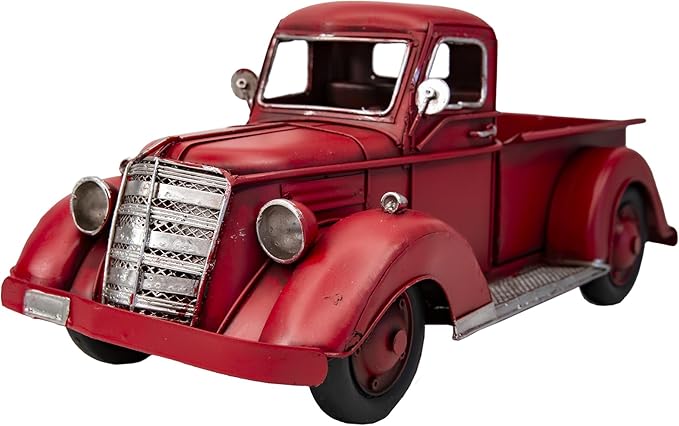 Berfutall-11'' Iron Classic Red Truck Pick-up Model Collectible Vehicle Decoration, Metal Truck Christmas Decor ，Unique Blend of Vintage, Rustic, Farmhouse Truck Decor for Table Top Decor. (H)