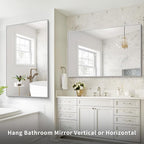 36x55 inch Bathroom Mirror, Silver Rectangle Mirror with Thin Metal Frame, Large Rectangular Wall Mirrors for Bathroom, Living Room, Big Mirror Hang Horizontal/Vertical