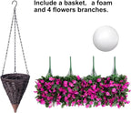 Artificial Fake Hanging Flowers Plants Baskets for Outdoor Fall Decoration, Faux Silk Fuchsia Daisy Mums Trailing Orchid UV Resistant for Home Outside Porch Garden Yard Patio Decor