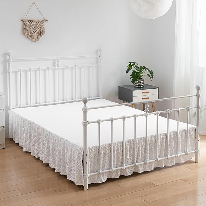 Tufted Bed Skirt King Size, Ruffled Bed Skirt with Split Corners, King Bed Skirt 18 Inch Drop, Boho King Size Bed Skirt White for Ruffled Bed Skirts, Bed Skirt King Size