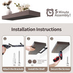 LaVie Home Floating Shelves, 24 Inch Wall Shelf Set of 2, Hanging Shelf with Invisible Brackets, Wall Decor for Bathroom, Bedroom, Living Room, Kitchen Storage, Rustic Brown