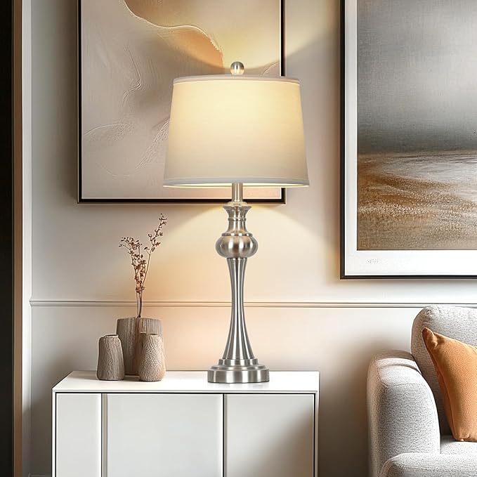 28.75" Silver Table Lamps for Living Room,3 Way Touch Control Table Lamp, Bedside Desk Lamp with Metal Base Modern Nightstand Lamp Simple Side Table Lamp for Bedroom,Office,LED Bulb Included