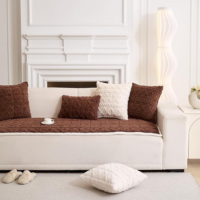 Plush Couch Cover for Pets Super Soft Sofa Covers for Cats & Dogs Washable Sofa SlipCover Furniture Couch Protector for Living Room(27" x 27", Brown)