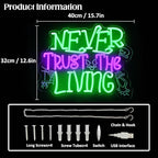 Never Trust The Living Neon Sign Halloween Neon Light Horror Skull LED Sign for Wall Dimmable Spider Web Bat LED Lights Signs for Bar Haunted Mansion Chamber of Secrets Spooky House Decor