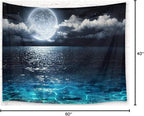 LB Moon Over Ocean Tapestry, Night Sky Tapestry Wall Hanging, 3D Fantasy Psychedelic Watercolor Wall Art for Bedroom Living Room Dorm Home Decor, 60 x 40 Inches