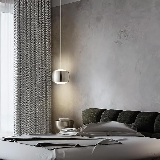 Modern LED Dimmable Pendant Light fixtures,Mini Island Pendant Lighting for Kitchen Island Dinning Room,Bedroom,Bar, Kitchen Island Ceiling Hanging Light Fixtures(Chrome-2-Pack)